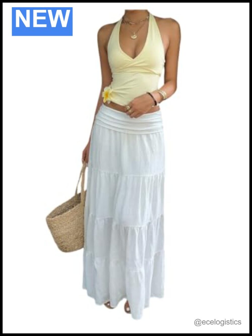 Boho Flowy Maxi Skirt with Ruffle Hem - Low Rise Summer
